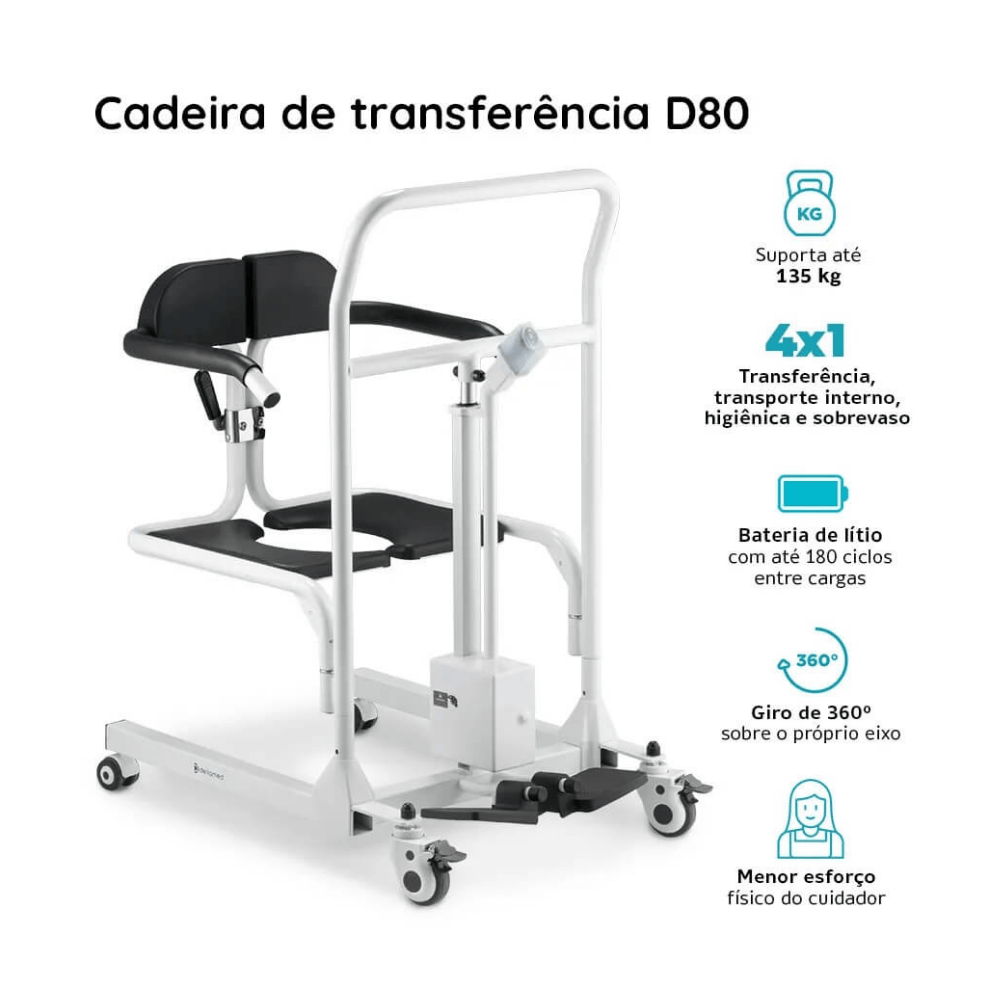 Cadeira de Transferência Motorizada D80 Dellamed | Compacta e Segura | Design Ergonômico